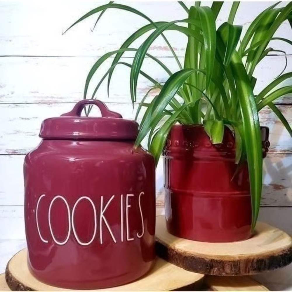 NEW Rae Dunn Burgundy Cookies Chubby Canister 🍪 - Picture 2 of 3